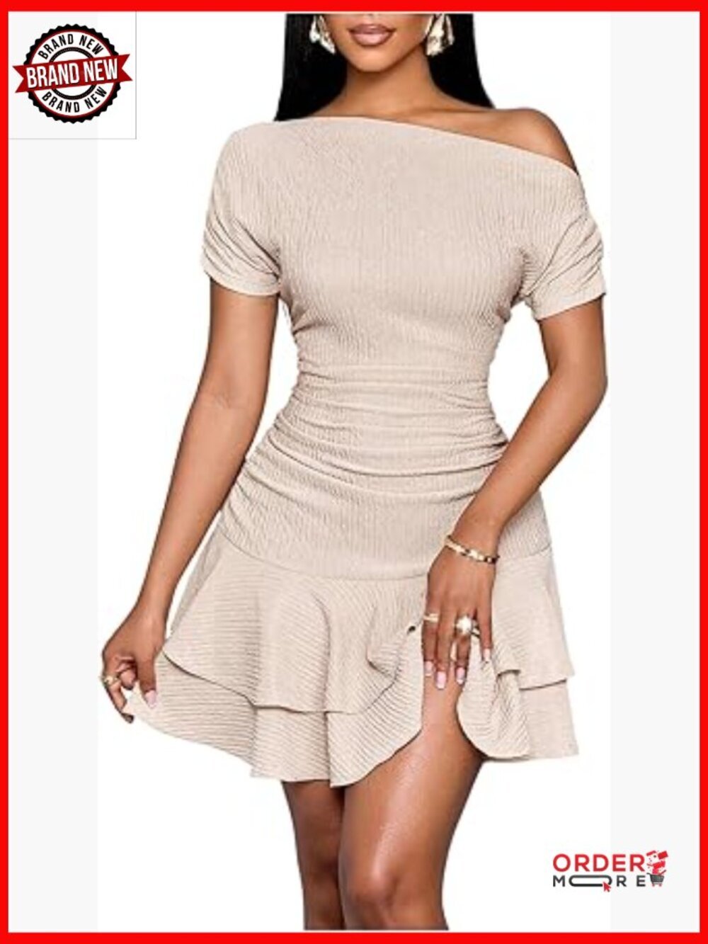 Off Shoulder Ruffle Mini Dress Fit and Flare Short Sleeve Cute Summer